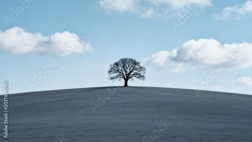Solitary tree on hill under blue sky