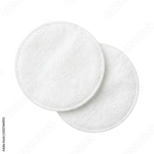 Two white cotton cosmetic pads isolated on transparent background