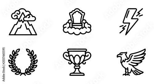 Konstfotografi Mythology Icons: Olympus, Throne, Lightning, Laurel, Trophy, Eagle Vector Set