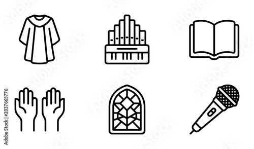 Foto Choral Music Icons: Choir Robe, Organ, Hymnal, Praying Hands, Stained Glass, Mic