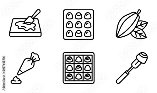 Fotografía Chocolate Making Icons Set, Sweet Confectionery Process, Cocoa Bean Treats, Vect