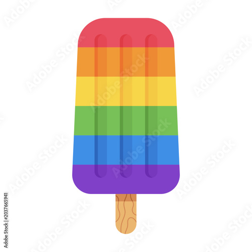 Cartoon rainbow popsicle ice cream icon isolated on transparent background