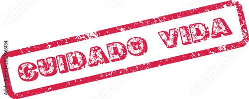 Photos Grungy red rubber stamp showcasing CUIDADO VIDA conveying life care or attention