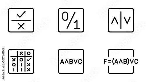 Foto Logic Symbols Set, Boolean Algebra Icons, Mathematical Notation Vector Graphics