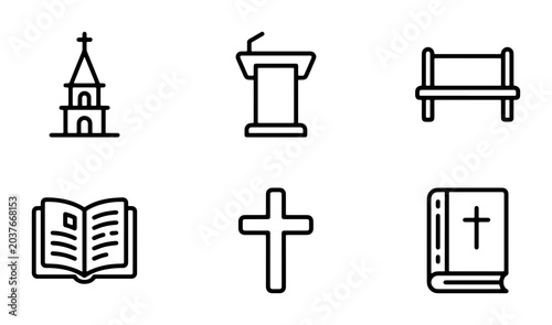 Photos Christianity Icons Set, Religious Symbols Vector Graphics, Church Building, Bibl