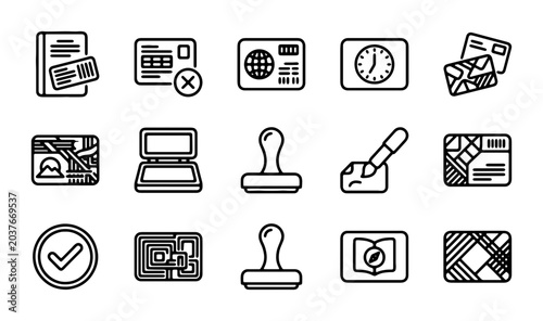 Tableau sur toile Business Icons Set: Credit Cards, Stamps, Documents, Technology, Time Management