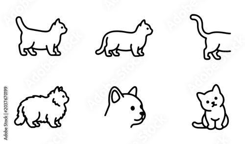 Cute Cat Icons, Simple Line Art Vector Set, Adorable Feline Illustrations for Pet Lovers