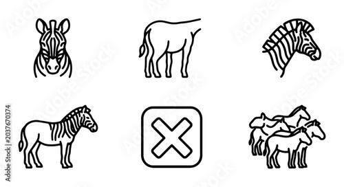 Photography Zebra Icons, Animal Graphics, Wildlife Vector Set, Safari Mammal Illustrations