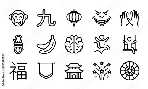 Photography Chinese Zodiac Monkey Icons, Lunar New Year Symbols, Festival Elements, Vector S