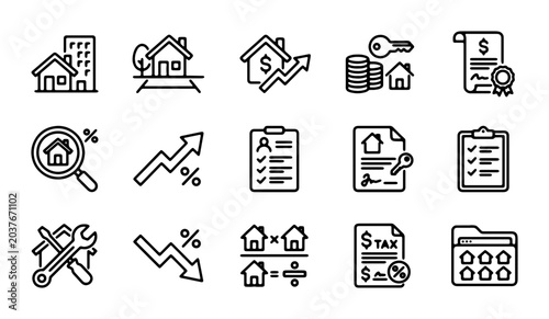 Real Estate Icons Set: Property Investment, Finance, and Home Buying Icons