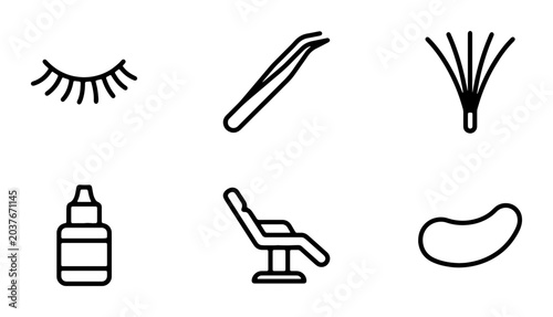 Eyelash Extension Icons Set, Beauty Salon Tools, Lash Artist Equipment, Cosmetic Procedure Vector