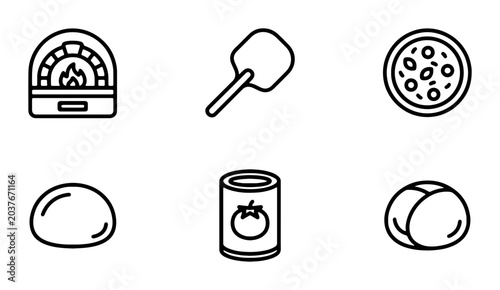 Pizza Making Icons Set, Italian Food Vector Graphics, Restaurant Menu Elements, Culinary Art Illustrations