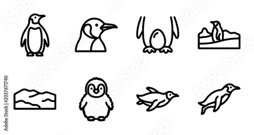 Obraz na płótnie Penguin Icons Set, Cute Animal Vector Graphics, Antarctic Wildlife Line Art Coll