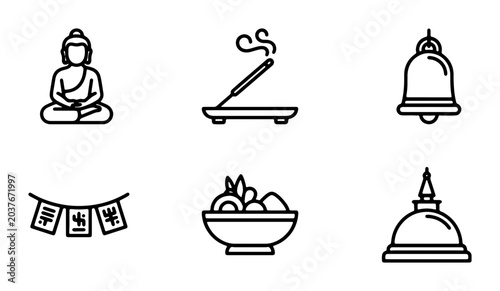 Photos Buddhist Icons Set, Meditation Symbols, Zen Culture, Spiritual Objects, Vector G