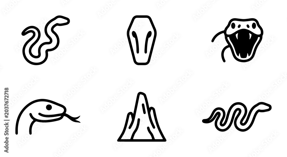 Fototapeta premium Snake Icons Set, Reptile Vector Graphics, Serpent Symbols, Animal Outline Art
