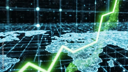 Abstract digital world map with growth chart arrow