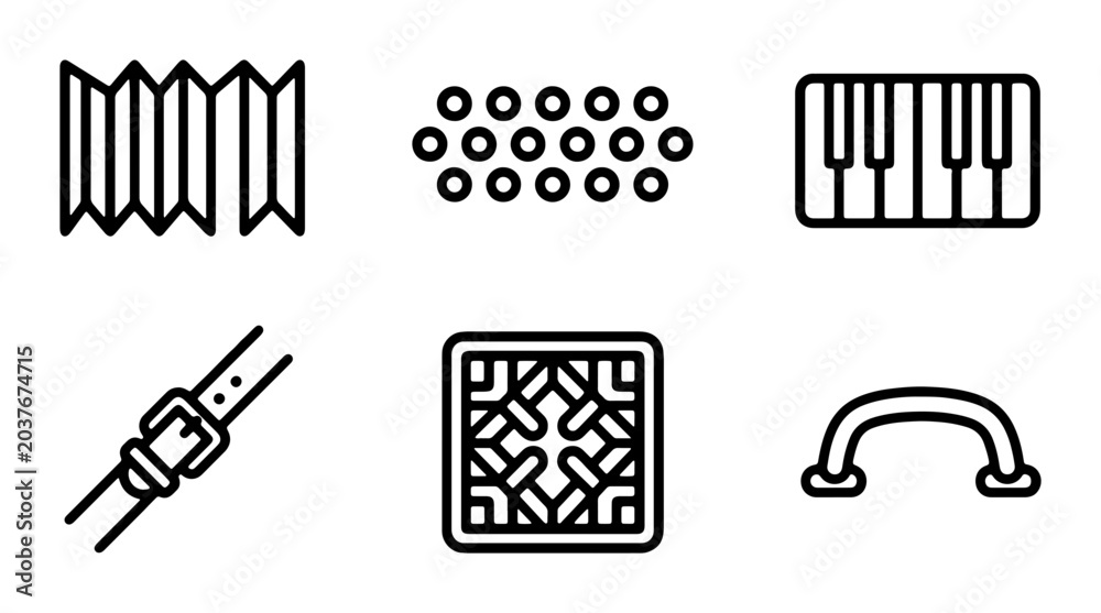 Obraz premium Musical Instrument Parts Icons: Accordion, Keyboard, Strap, Handle, Decorative Element