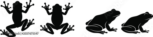Bild auf Leinwand Minimalist black frog silhouettes showing front and side views on white backgrou