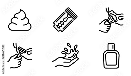 Cuadro en lienzo Shaving Icons Set: Foam, Razor, Brush, Face, Water, Lotion, Grooming, Personal C