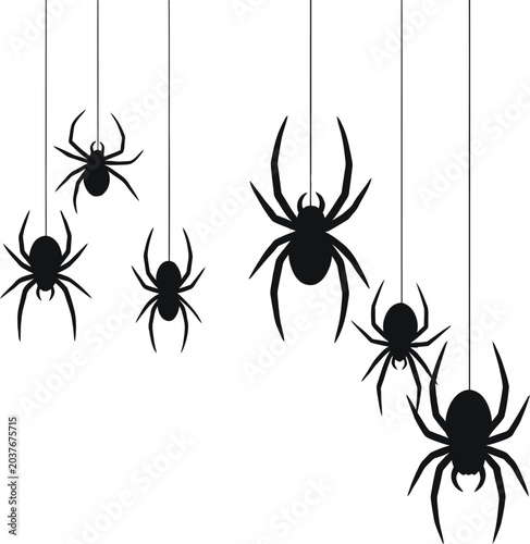 Foto Hanging spiders illustration for halloween decorations and creepy designs