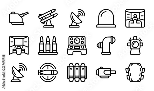 фотографія Military Icons Set: Defense, Weaponry, and Surveillance Vector Graphics Collecti