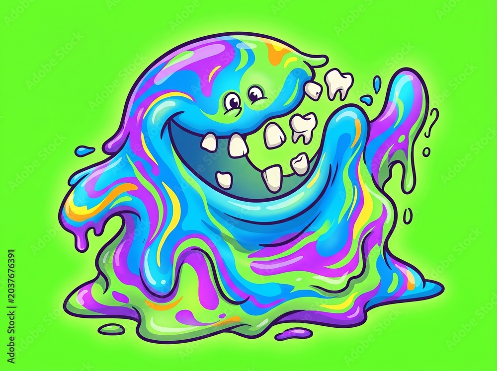 Obraz premium Cute and funny slime monster creature, colorful melting alien anomaly illustration