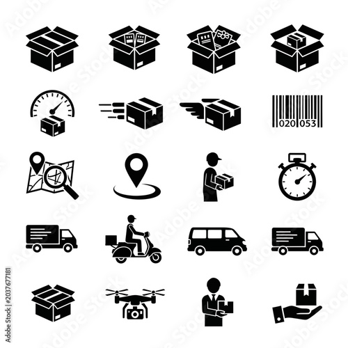 Modern Courier and Shipping Service Icon Collection