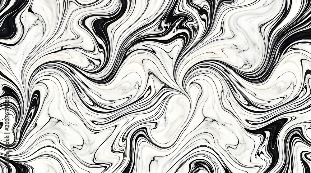 Obraz premium Elegant Black and White Marble Ink Seamless Pattern - Luxury Swirl Texture