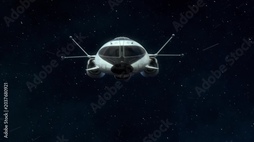 Futuristic Spaceship Flying in deep Space.