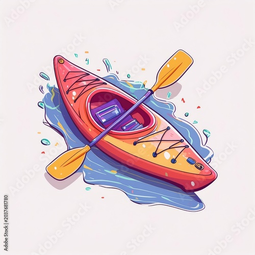 A vibrant and colorful kayak floating on sparkling water, ideal for adventure and leisure activities.