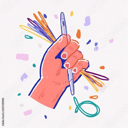 A vibrant illustration of a hand holding creative tools, symbolizing artistic expression and creativity.
