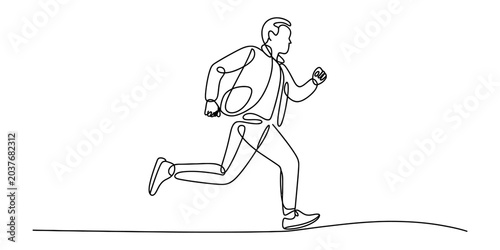 Cuadro en lienzo Continuous single line drawing of a young man running forward quickly in a hurry