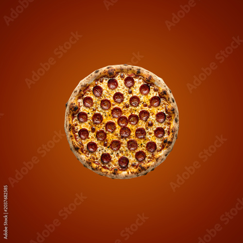 Delicious Pepperoni Pizza on Orange Background
