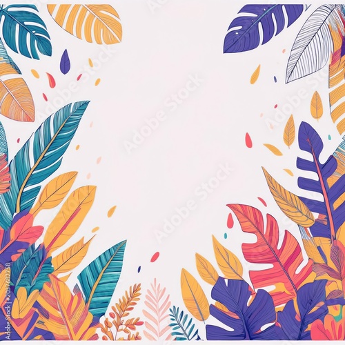 Vibrant tropical leaves frame a blank space, perfect for creative projects or nature-themed designs.
