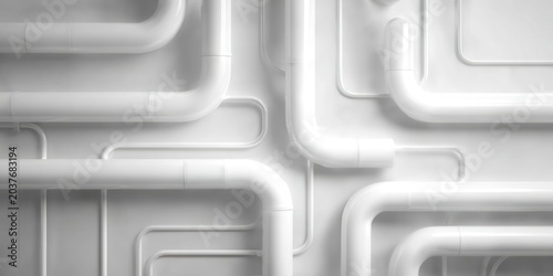 Abstract white pipes arranged in a geometric pattern for backgrounds or designs