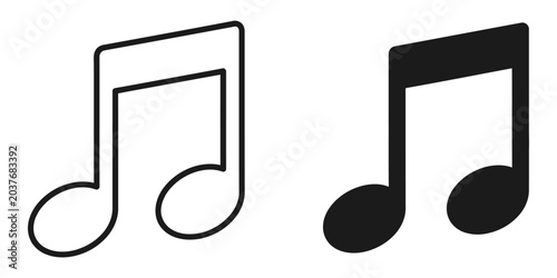 Fotografia Musical notes in outline and solid black forms on a white background representin