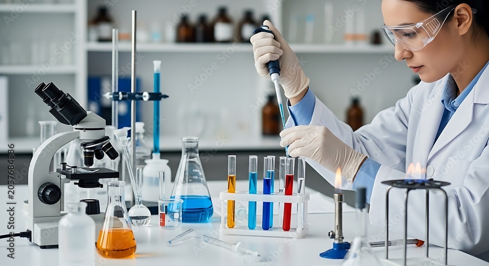 Fototapeta premium Scientist conducting chemical experiment in lab.