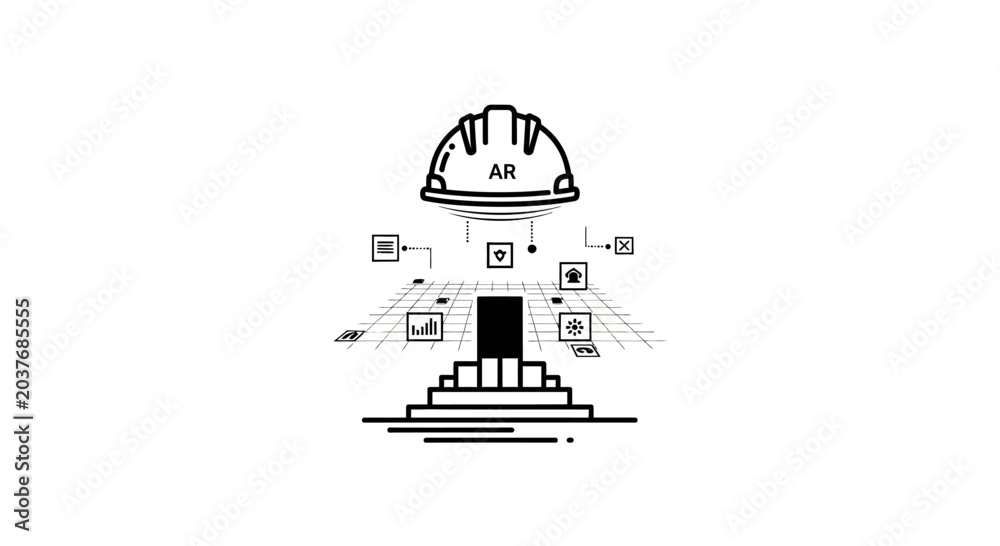 Naklejka premium Augmented Reality Construction Concept Line Art Icon