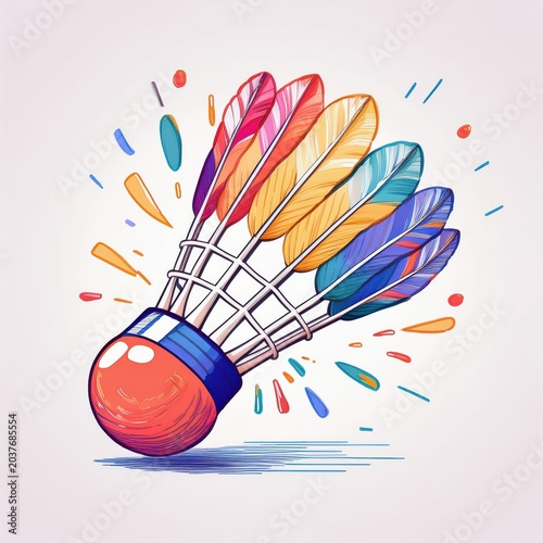 A colorful shuttlecock bursts with energy, symbolizing fun and excitement in badminton and leisure sports.