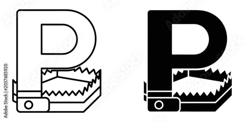 Bild auf Leinwand Letter P trap danger concept illustration with a bear trap and a sharp jagged ed
