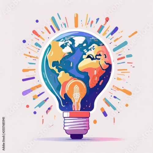 A creative illustration of a light bulb shaped like the Earth, symbolizing bright ideas and environmental awareness.