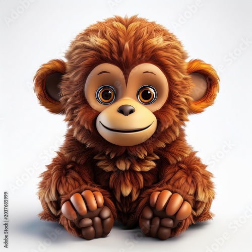 A cute cartoon monkey character with big eyes, fluffy fur, and an adorable smile, perfect for children's designs.