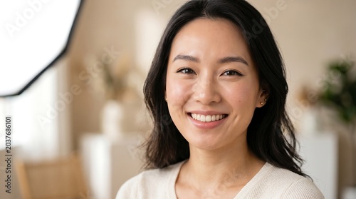 Smiling Asian woman with dark hair.