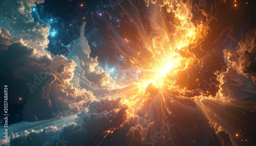 Vibrant Cosmic Explosion of Light and Nebula in Deep Space.