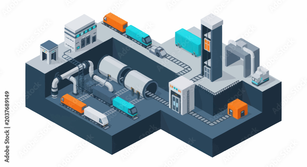 Fototapeta premium Isometric illustration of a modern underground transportation system.