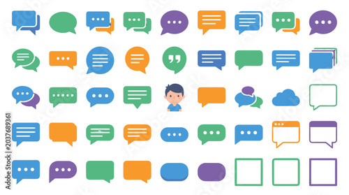 Colorful speech bubble and chat icon set with user avatar