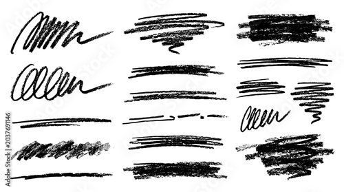 Hand drawn crayon scribbles and underline brush stroke set