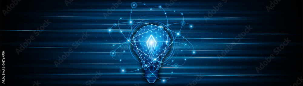 Fototapeta premium An innovative and creative light bulb concept incorporating advanced smart digital technology. A futuristic light bulb with integrated circuits and data connectivity for business applications.