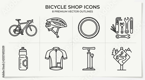 Bicycle shop icons and symbols.