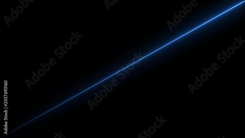 Single diagonal glowing blue laser line across black background light beam